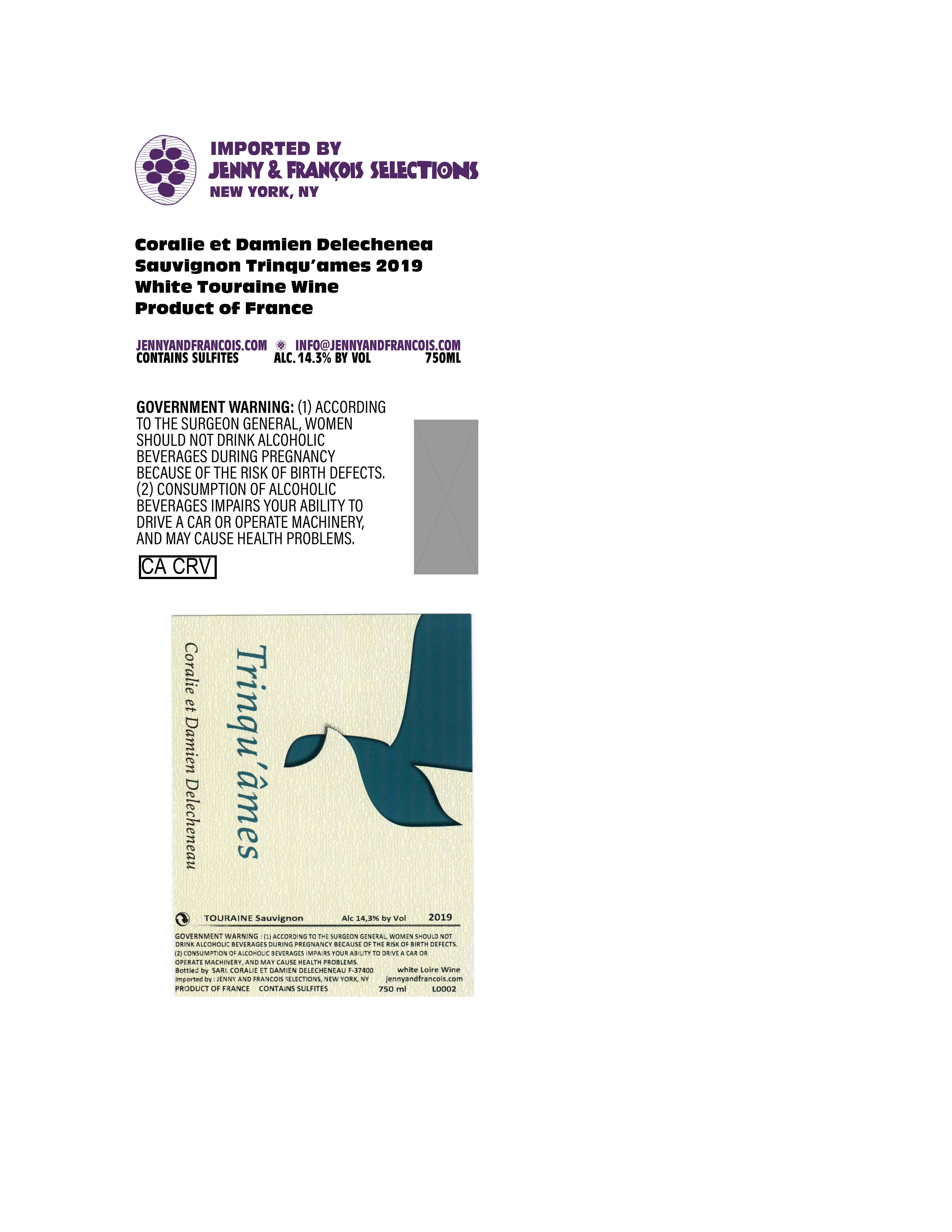 TABC label artwork for Coralie et Damien Delecheneau, Trinquames Sauvignon