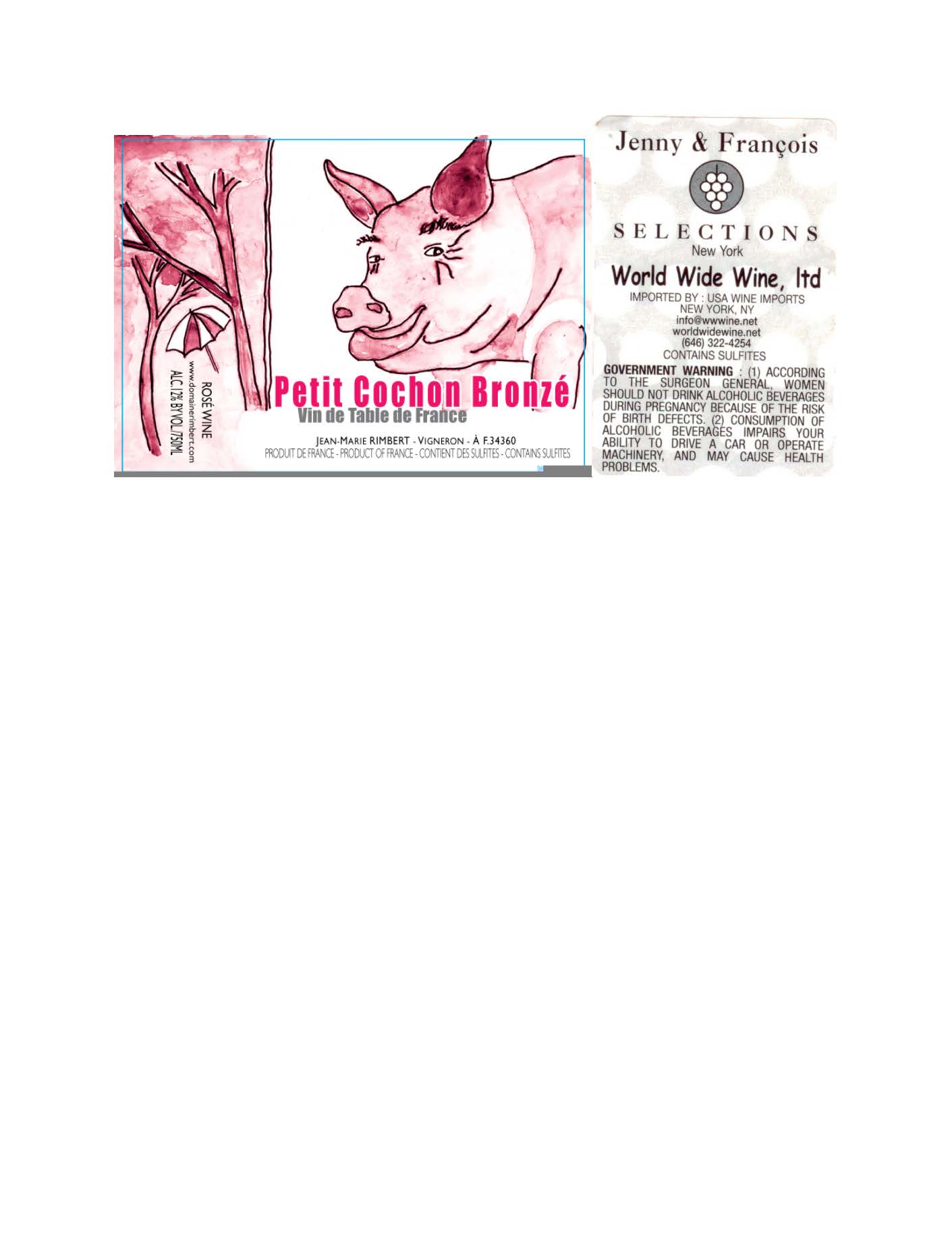 TABC label artwork for Rimbert, Le Petit Cochon Bronze Rose
