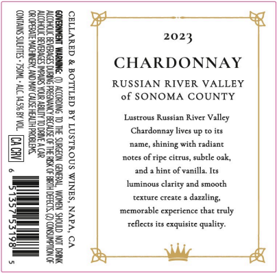 TABC label artwork for Lustrous Chardonnay