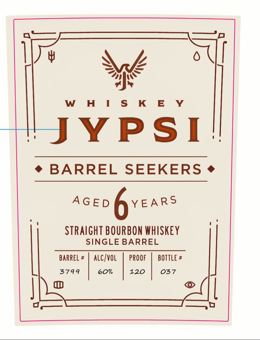 TABC label artwork for Whiskey Jypsi Barrel Seekers Aged 6 Years Straight Bourbon Whiskey