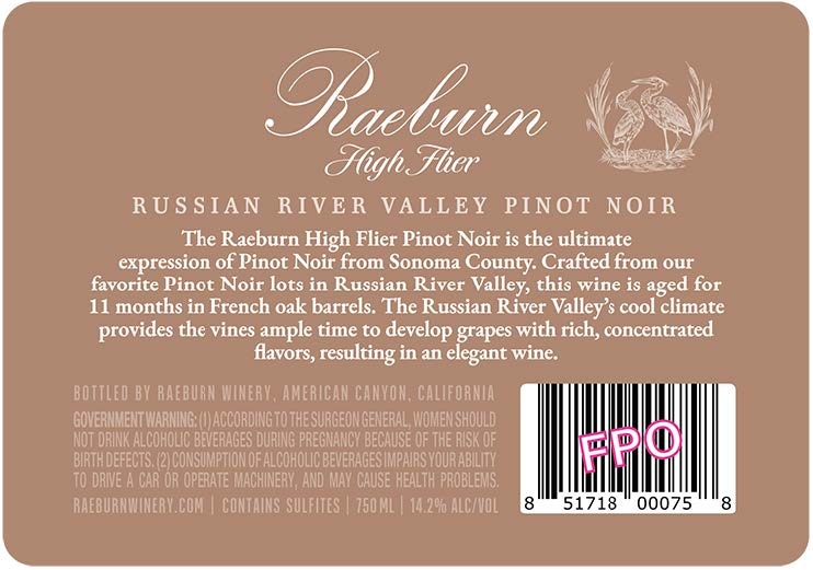 TABC label artwork for Raeburn High Flier Pinot Noir