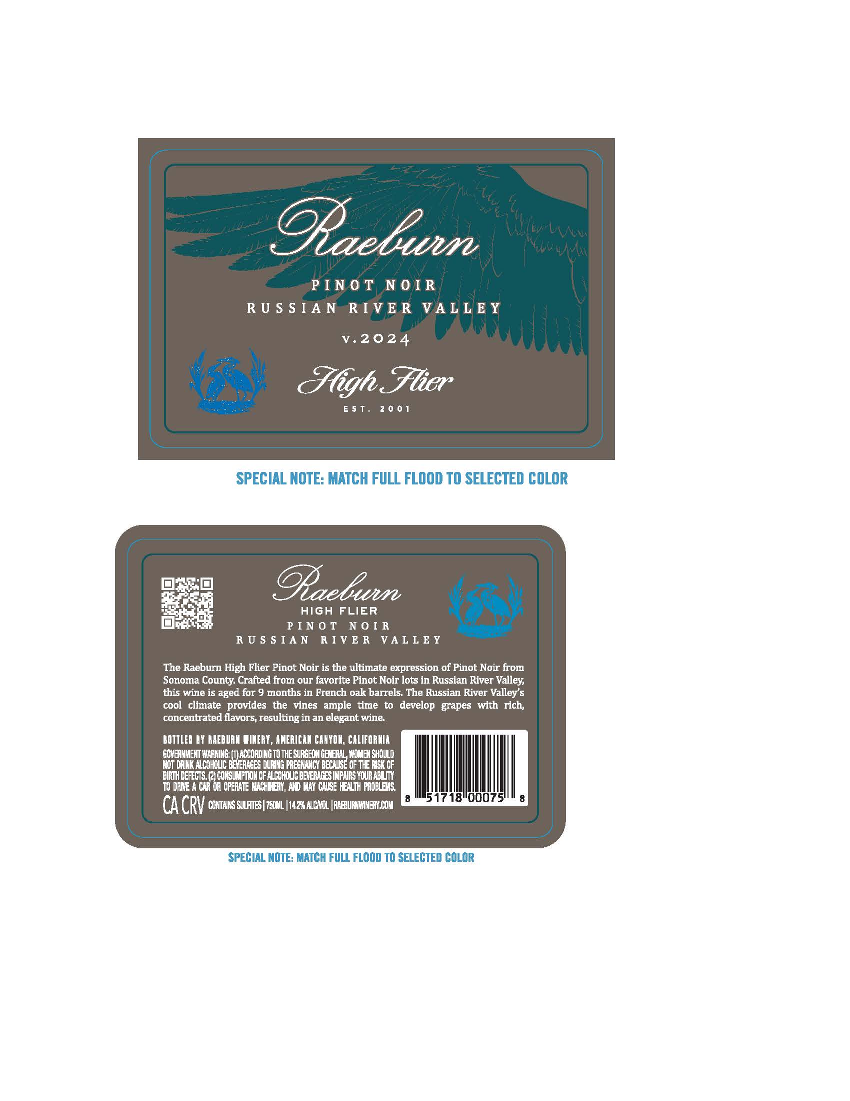 TABC label artwork for Raeburn High Flier Pinot Noir