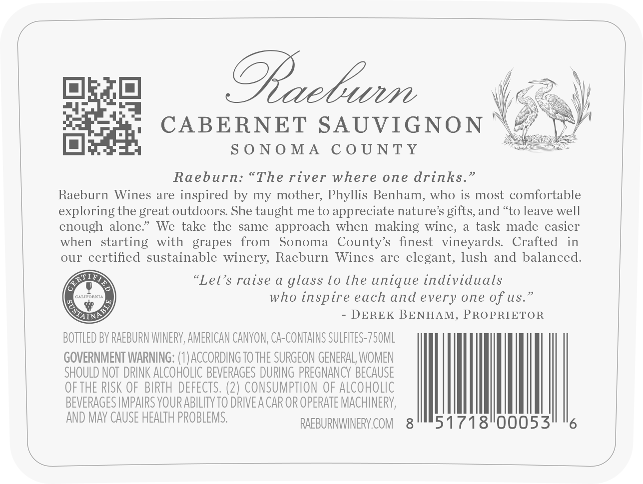 TABC label artwork for Raeburn Sonoma County Cabernet Sauvignon
