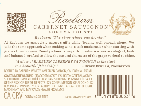 TABC label artwork for Raeburn Sonoma County Cabernet Sauvignon