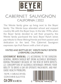 TABC label artwork for Beyer Ranch Cabernet Central Coast