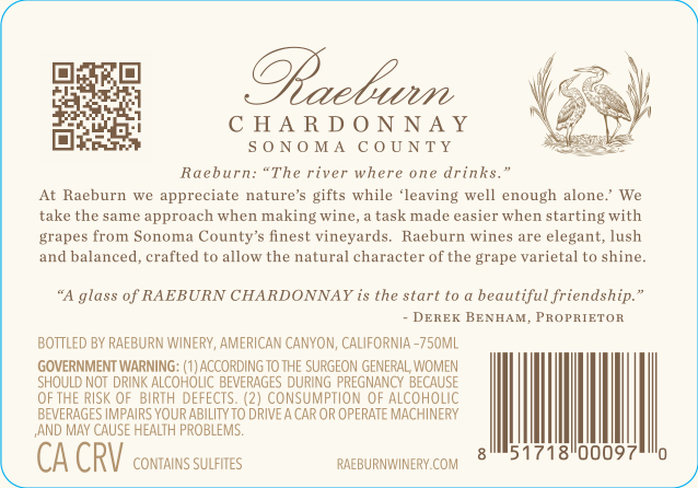TABC label artwork for Raeburn Sonoma County Chardonnay