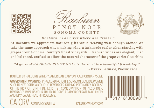 TABC label artwork for Raeburn Sonoma County Pinot Noir