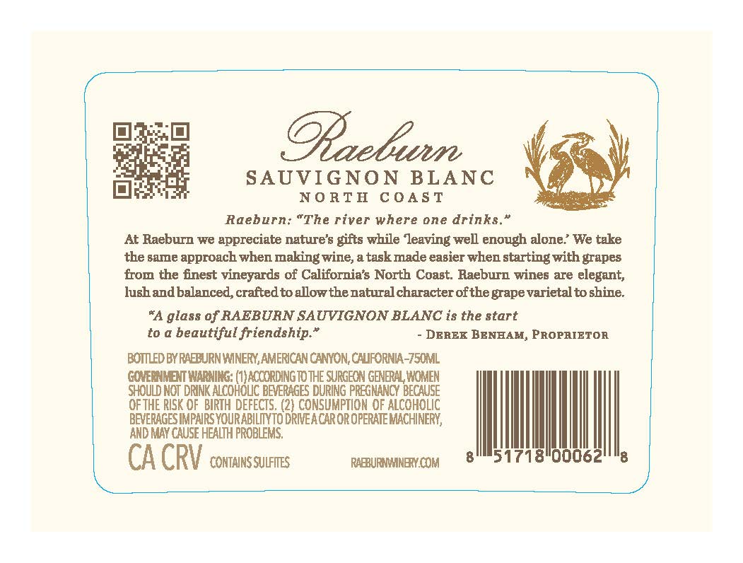 TABC label artwork for Raeburn North Coast Sauvignon Blanc