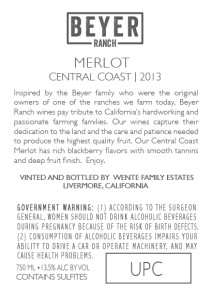 TABC label artwork for Beyer Ranch Merlot Central Coast