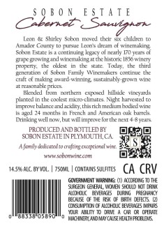 TABC label artwork for Sobon Estate Cabernet California