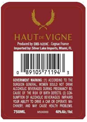 TABC label artwork for Haut de Vigne VSOP Cognac