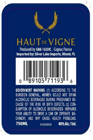 TABC label artwork for Haut de Vigne VS Cognac