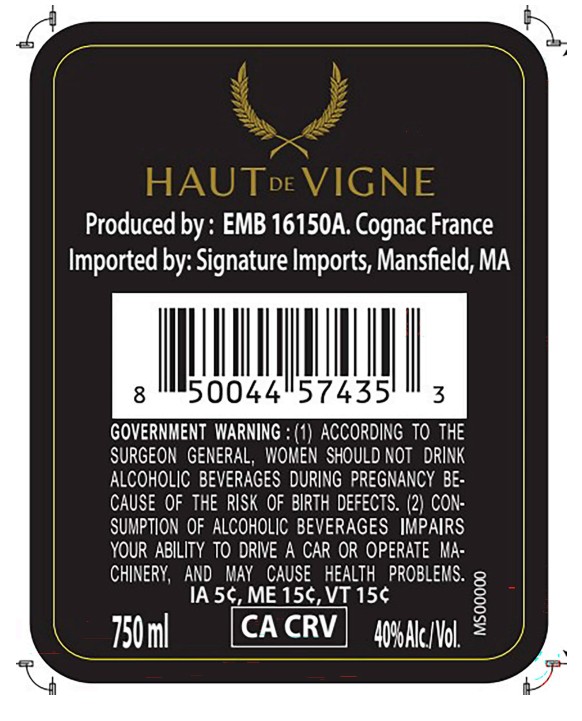 TABC label artwork for Haut de Vigne XO Cognac