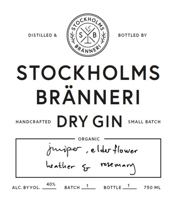 TABC label artwork for STOCKHOLMS DRY GIN