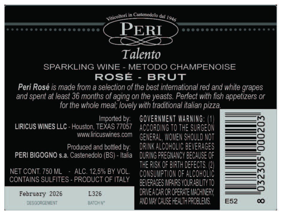 TABC label artwork for Peri Rose