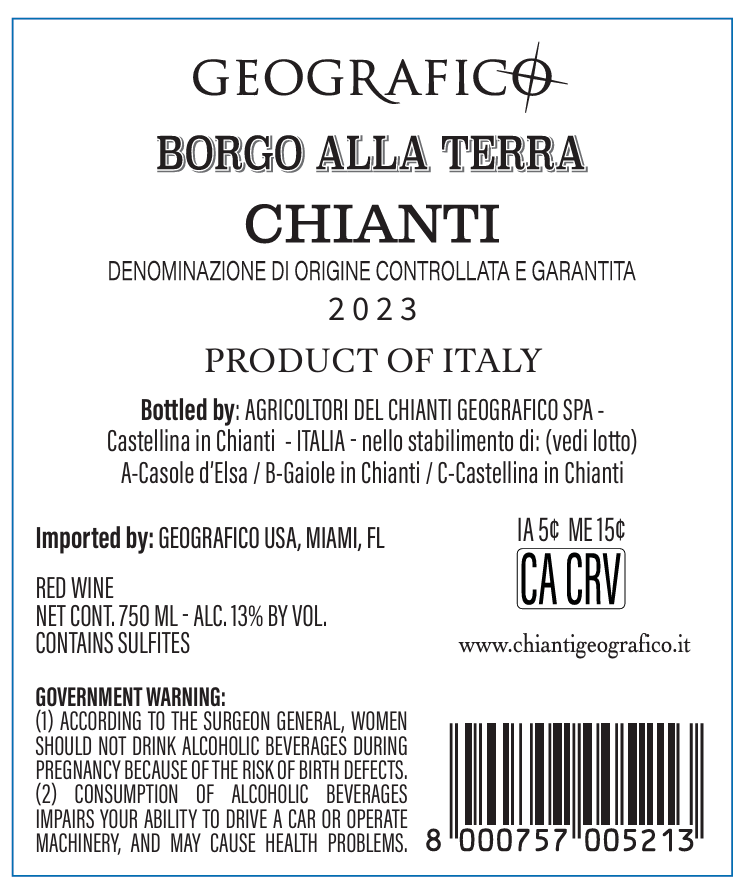 TABC label artwork for BORGO ALLA TERRA CHIANTI