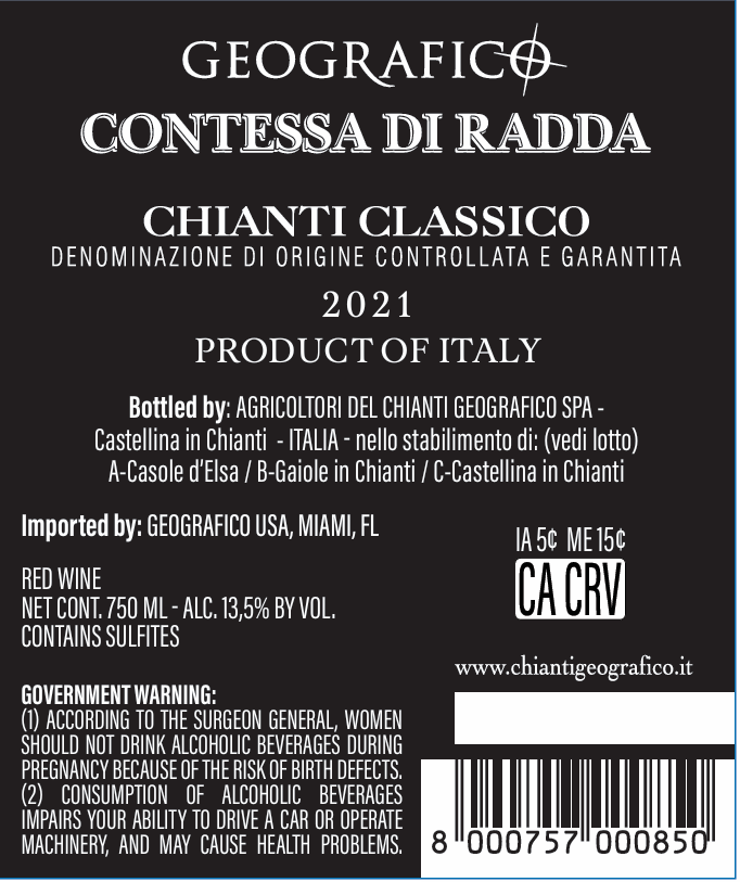 TABC label artwork for CONTESSA DI RADDA CHIANTI CLASSICO