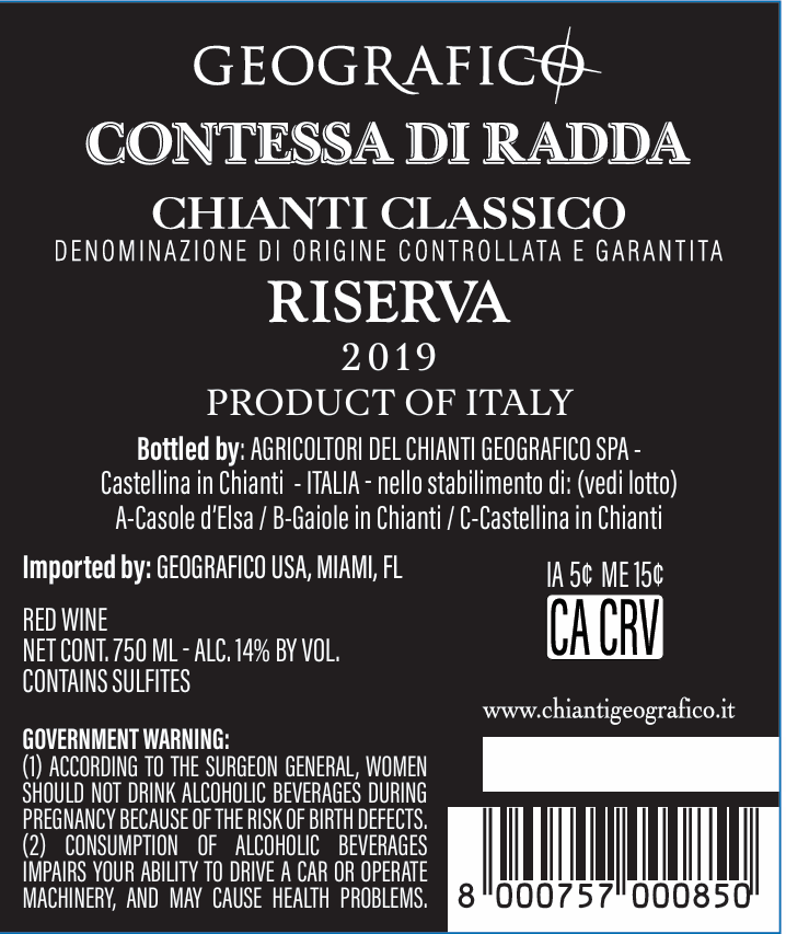 TABC label artwork for CONTESSA DI RADDA CHIANTI CLASSICO
