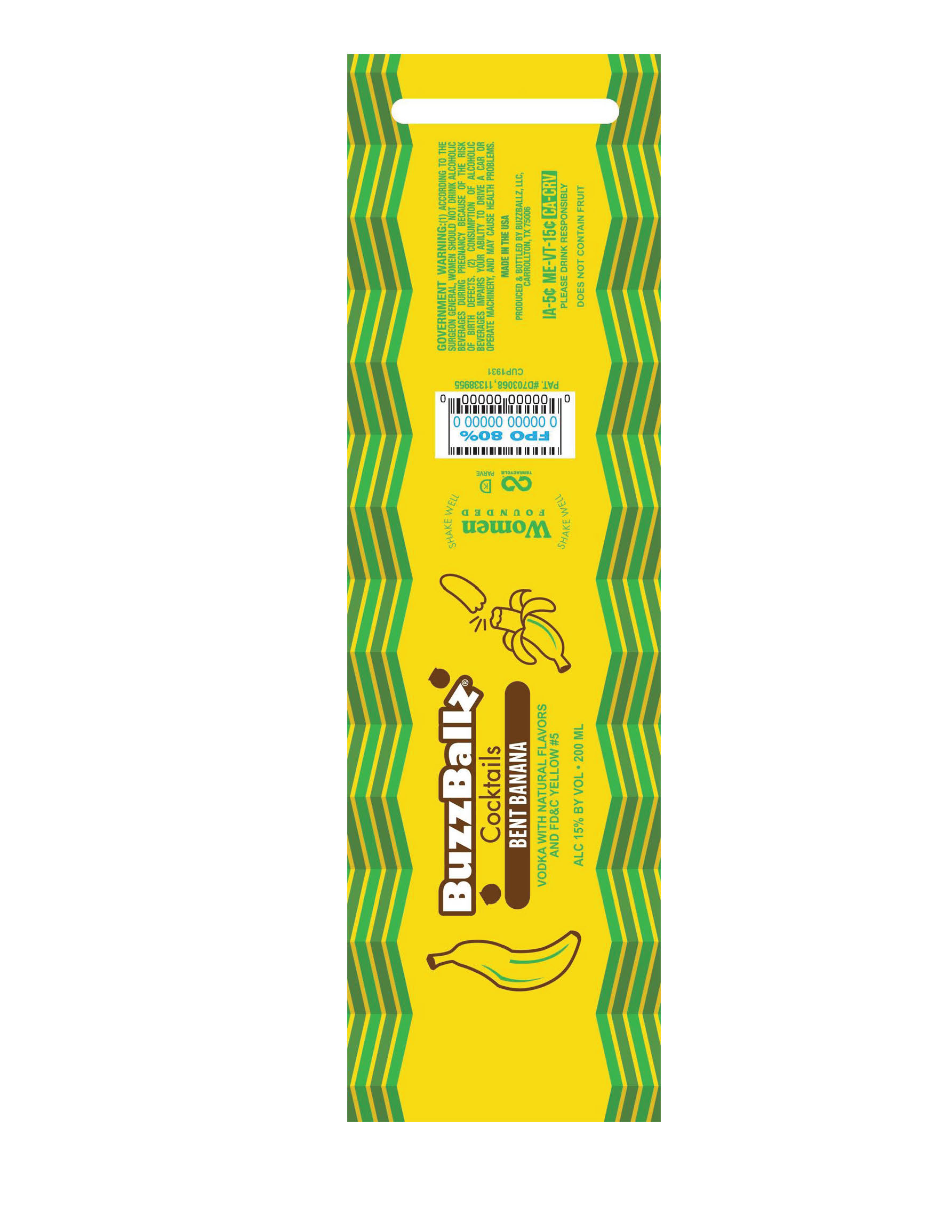 TABC label artwork for BuzzBallz Cocktails Bent Banana