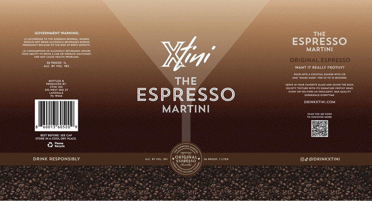 TABC label artwork for XTini The Espresso Martini Original Espresso