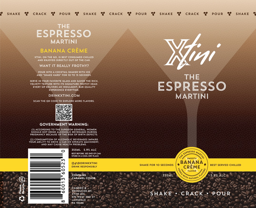 TABC label artwork for XTini The Espresso Martini Banana Creme
