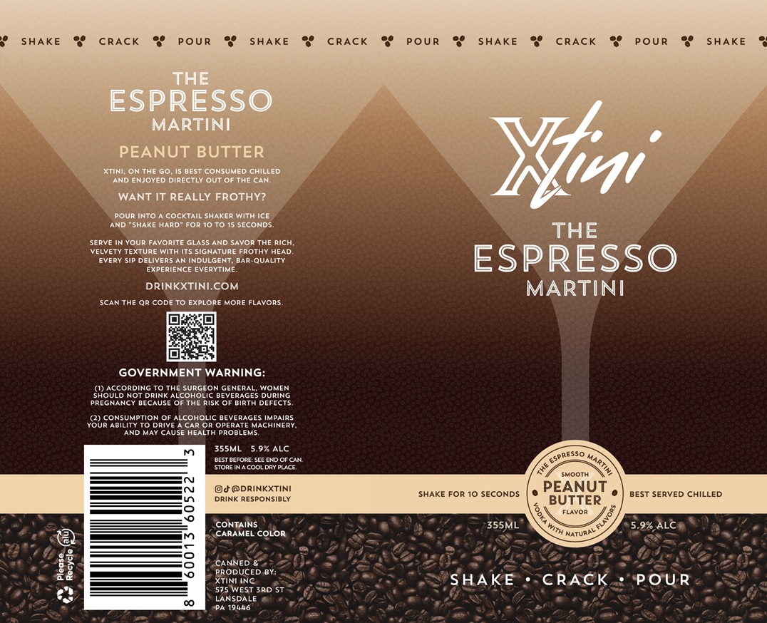 TABC label artwork for XTini The Espresso Martini Peanut Butter