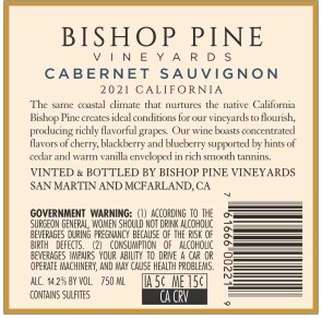 TABC label artwork for Bishop Pine Cabernet