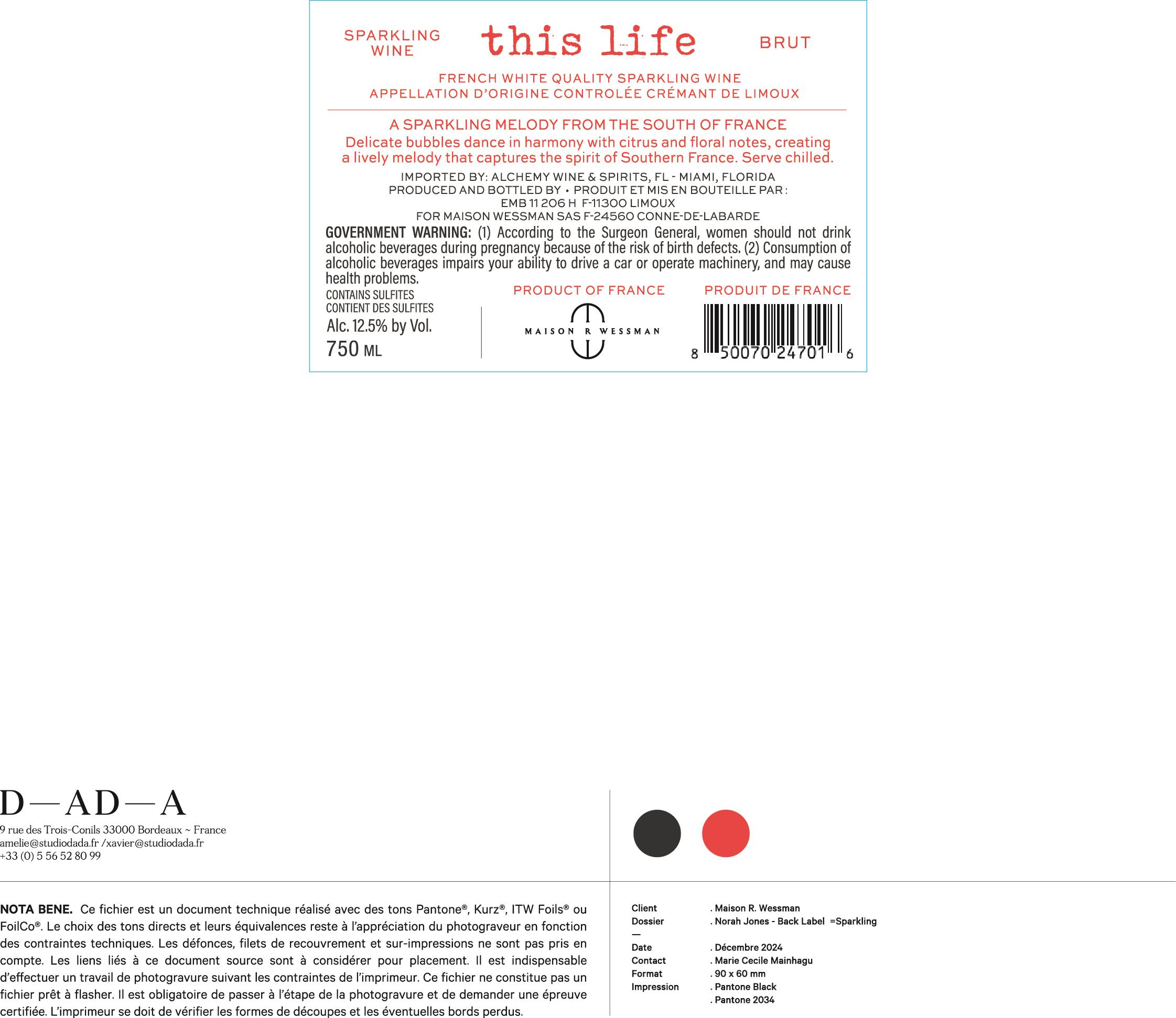 TABC label artwork for This Life Robert Wessman Brut Sparking Wine