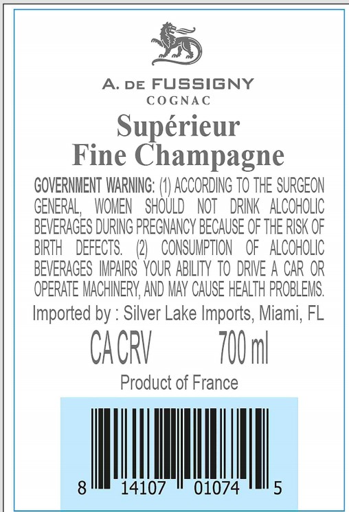 TABC label artwork for A de Fussigny Superieur Cognac