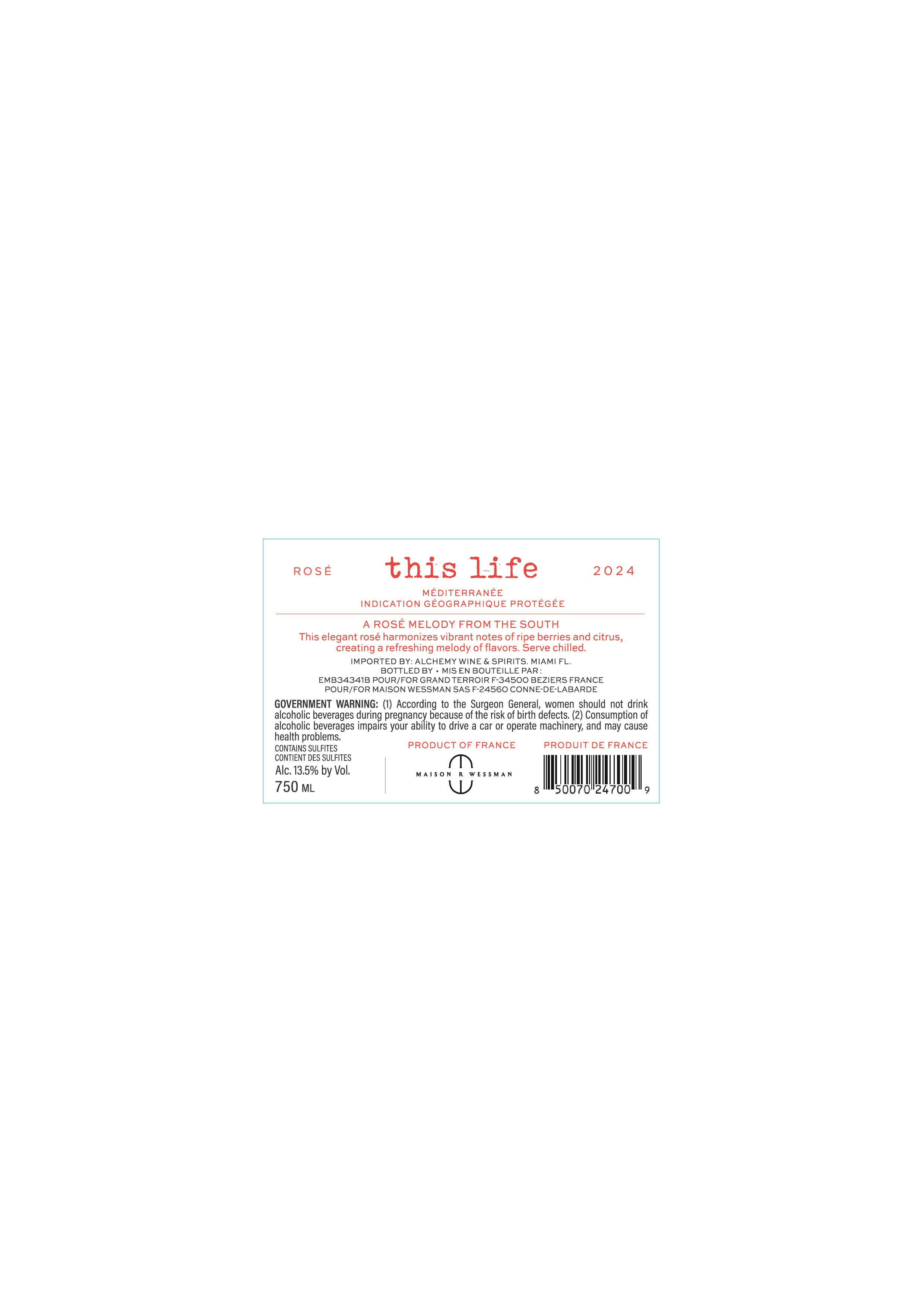 TABC label artwork for This Life Robert Wessman Rose