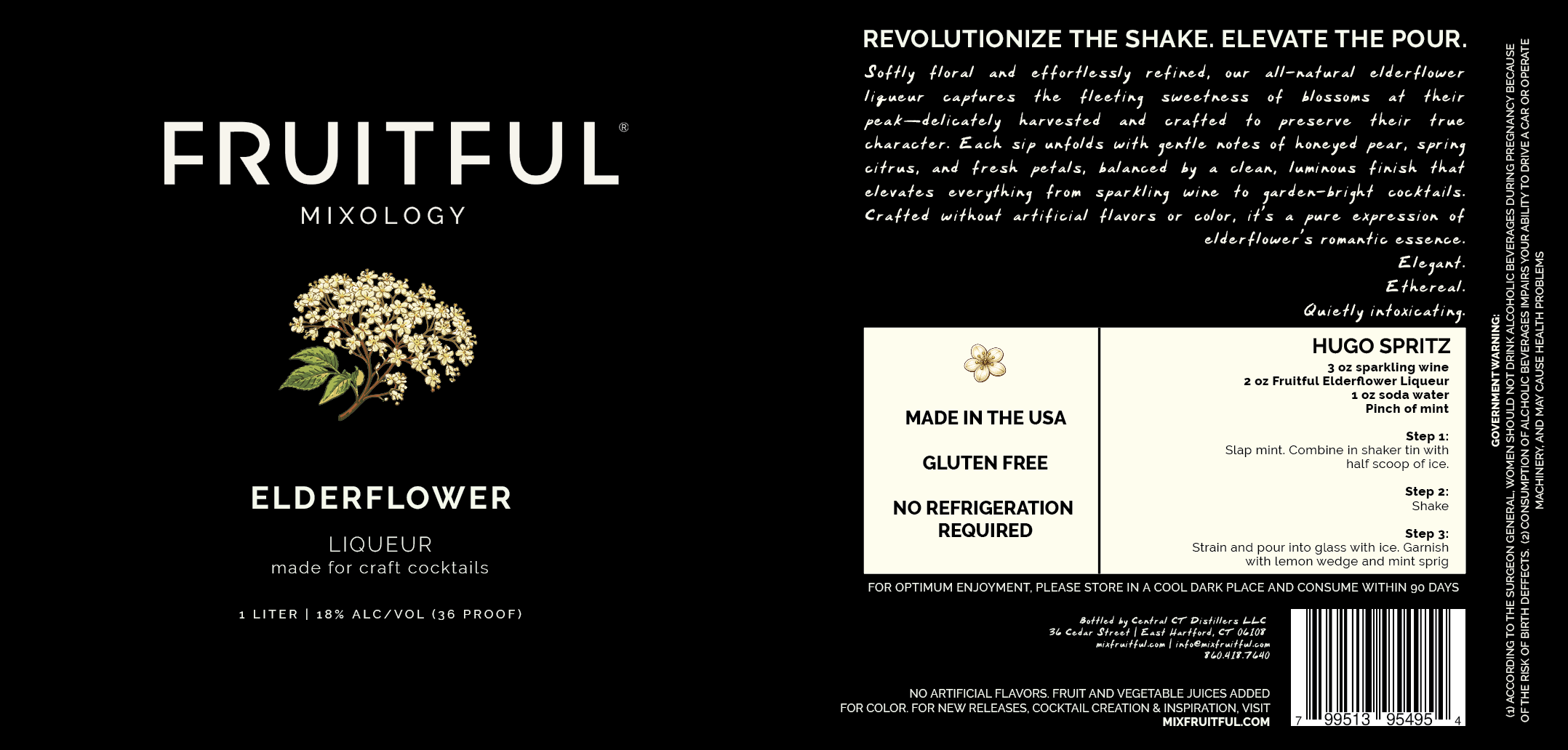 TABC label artwork for Fruitful Mixology Elderflower Liqueur