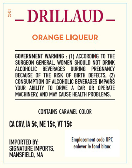 TABC label artwork for DRILLAUD ORANGE