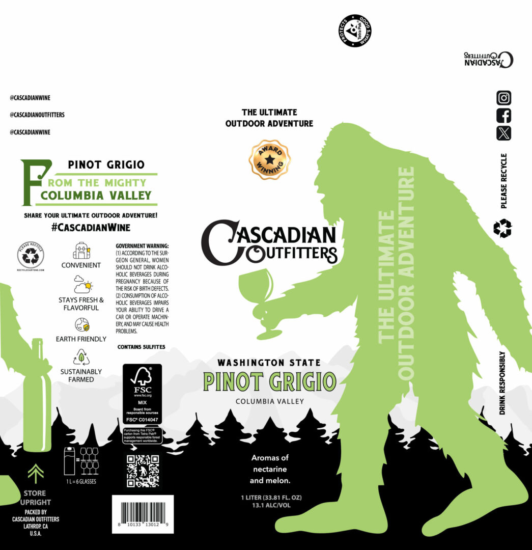 TABC label artwork for Cascadian Outfitters Pinot Grigio Columbia Valley