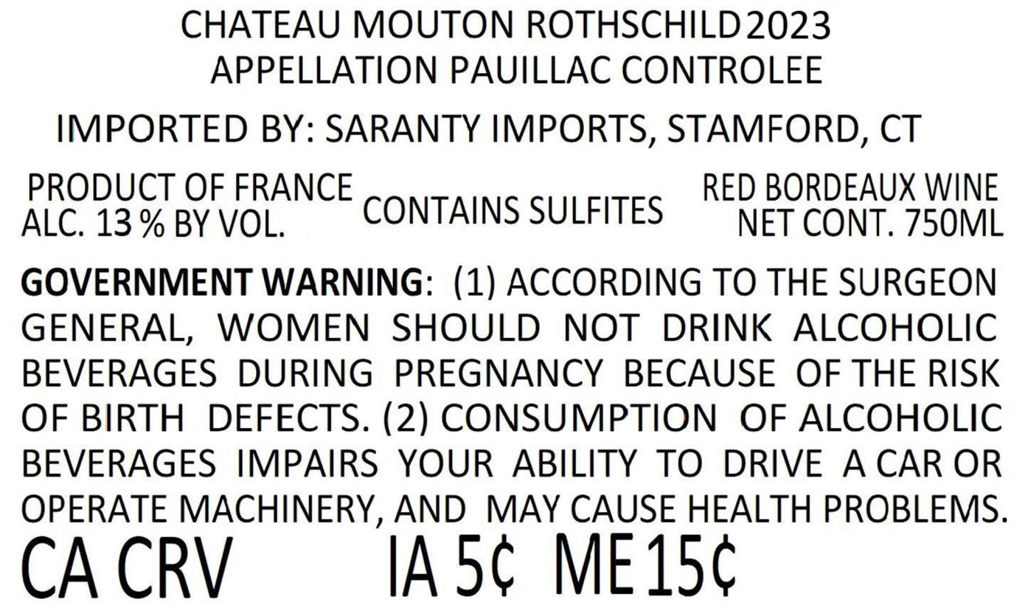 TABC label artwork for Chateau Mouton Rothschild Pauillac