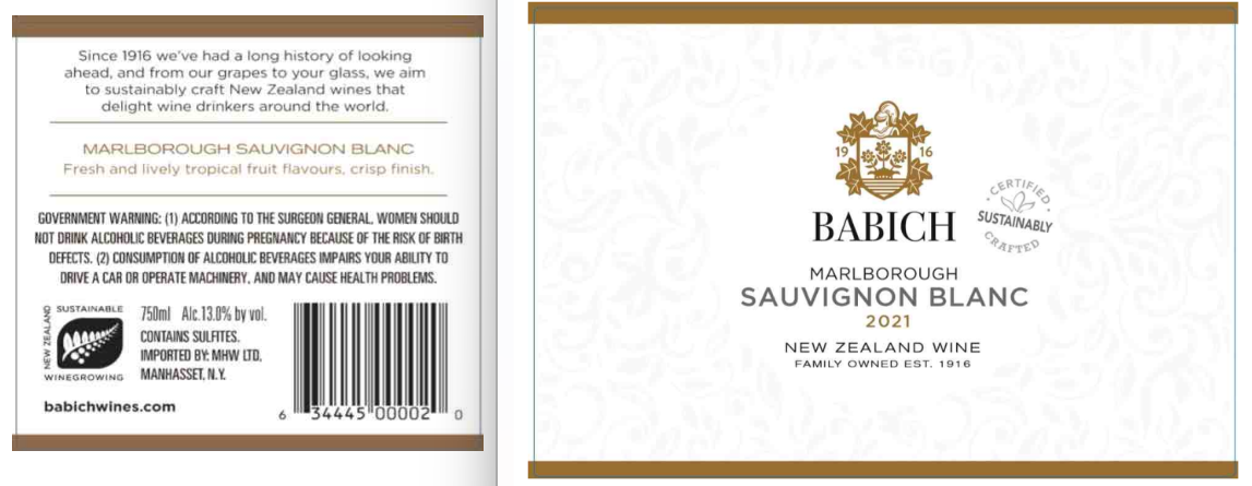TABC label artwork for Babich Marlborough Sauvignon Blanc