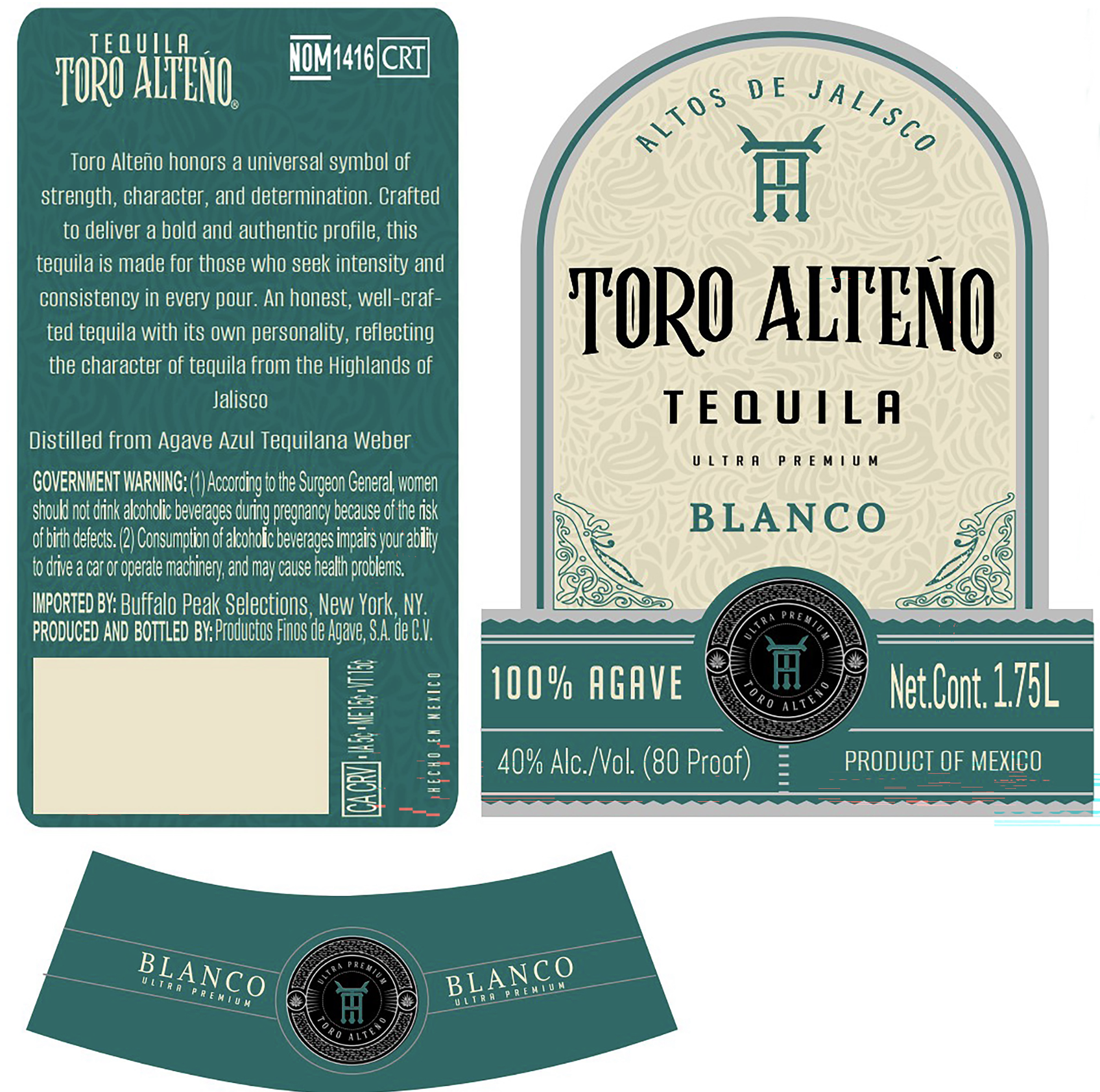 TABC label artwork for Toro Alteno Blanco Tequila