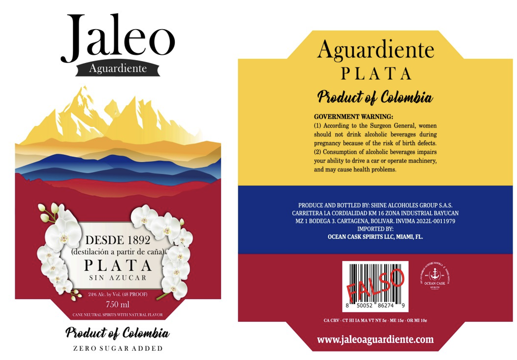 TABC label artwork for Jaleo Plata Aguardiente