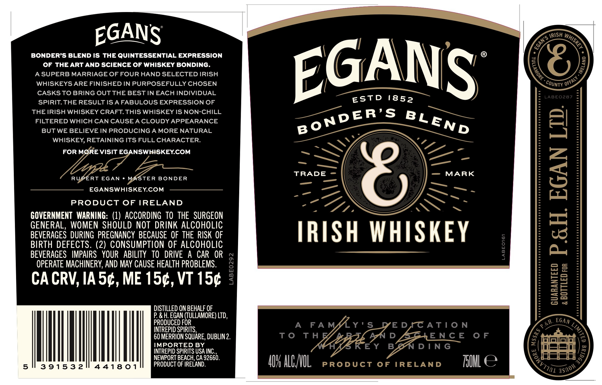 TABC label artwork for Egan's Bonders Blend Irish Whiskey