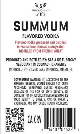 TABC label artwork for Summum Citron Vodka