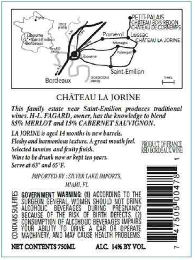 TABC label artwork for Chateau La Jorine Lussac St. Emilion
