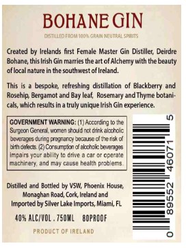 TABC label artwork for Bohane Gin
