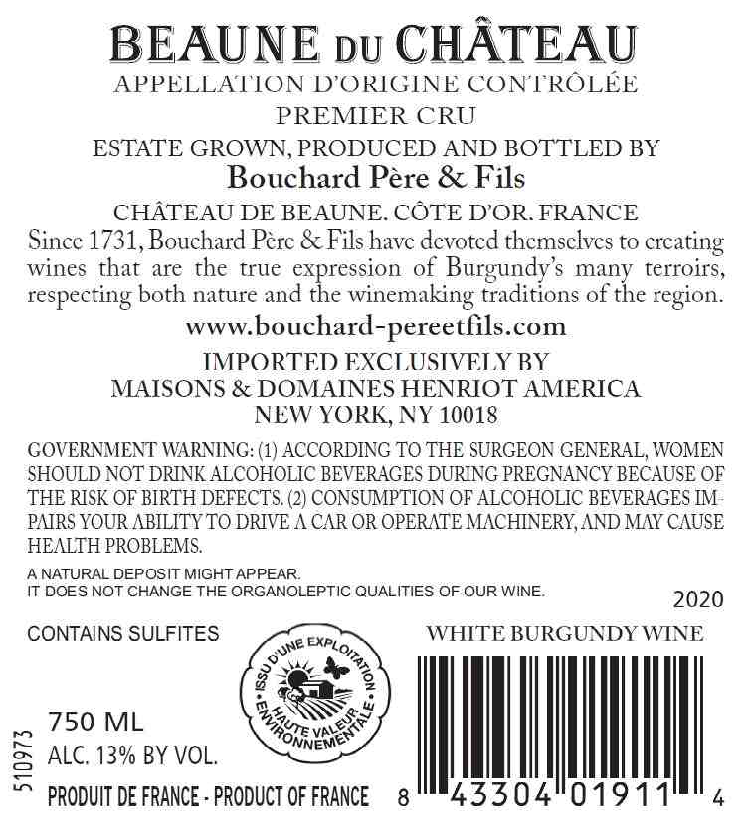 TABC label artwork for Bouchard Pere & Fils Du Chateau Chat Blanc Beaune Premier Cru