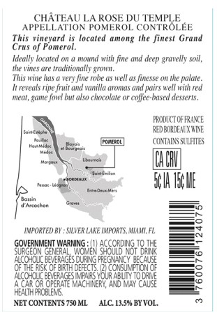 TABC label artwork for Chateau La Rose du Temple Pomerol