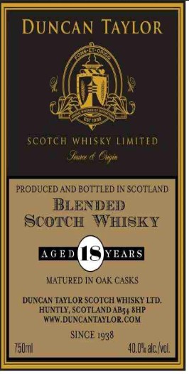 TABC label artwork for Duncan Taylor Blended Scotch 18 Yr
