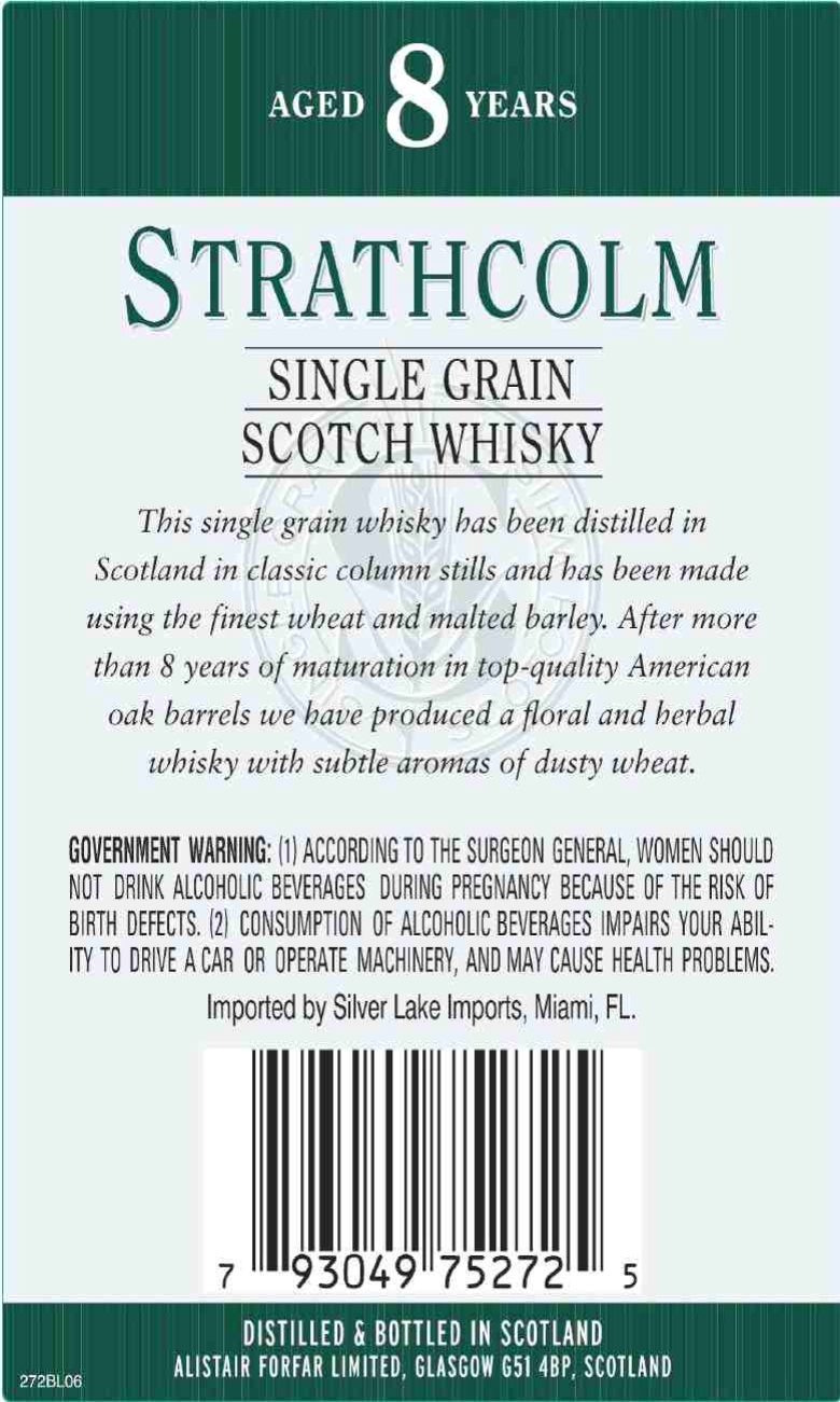 TABC label artwork for Strathcolm 8 Year Single Grain