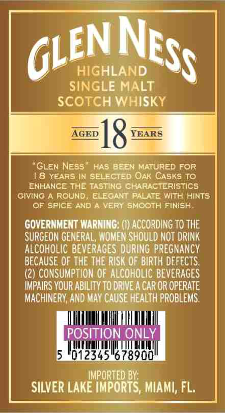 TABC label artwork for Glen Ness 18 Yr