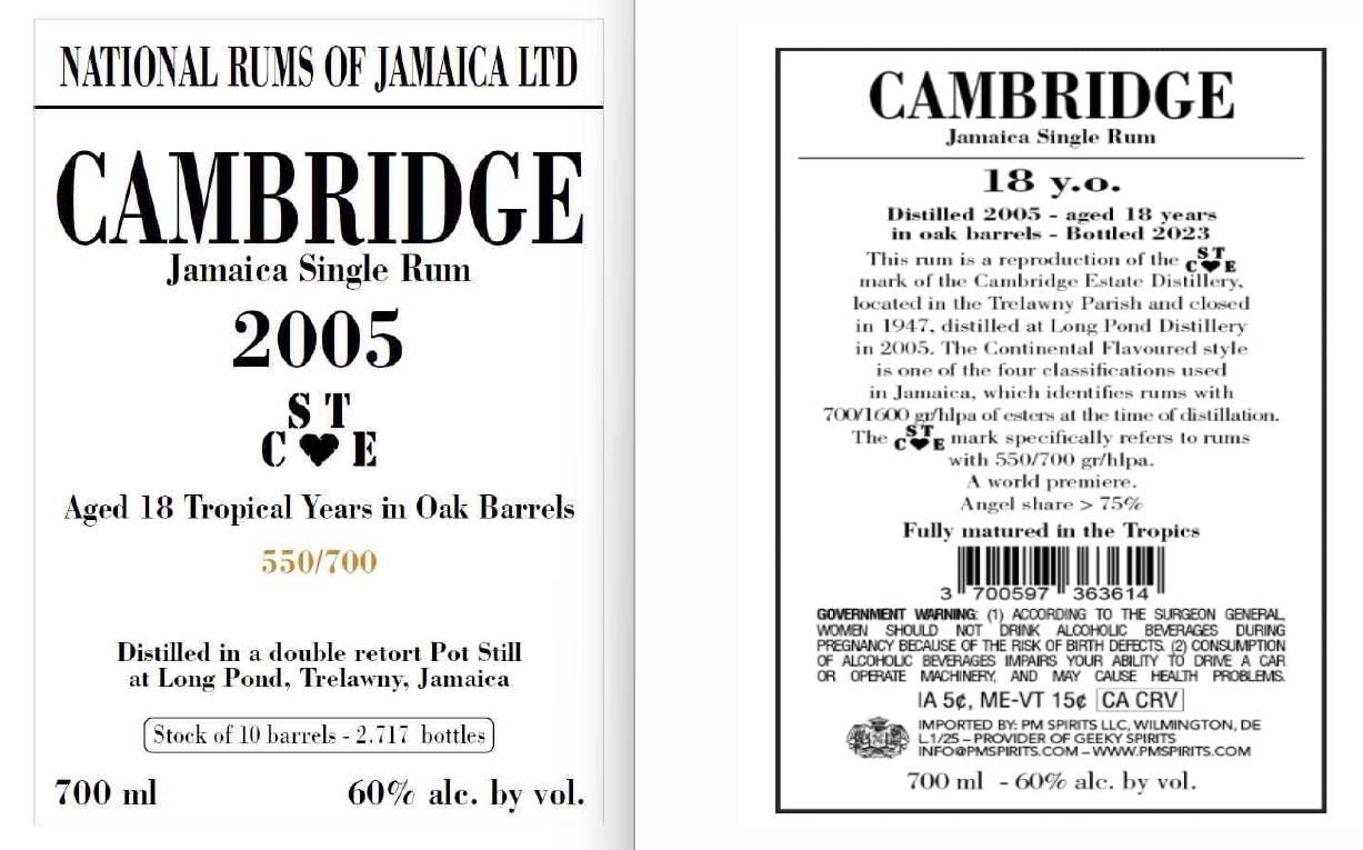 TABC label artwork for Cambridge Jamaica 2005