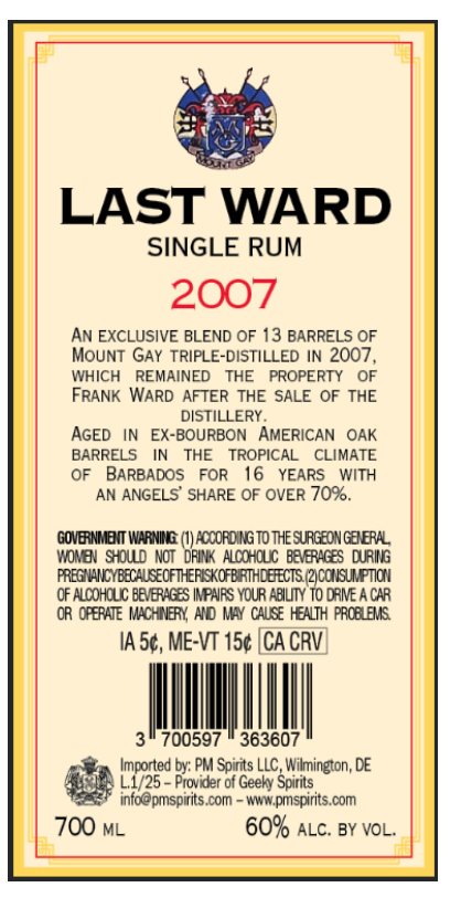 TABC label artwork for Last Ward Barbados 2007