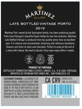 TABC label artwork for Martinez LBV Port