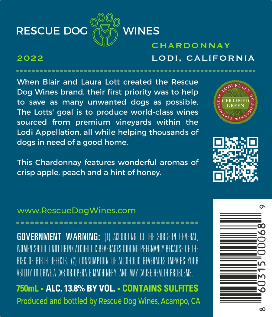 TABC label artwork for Rescue Dog Chardonnay